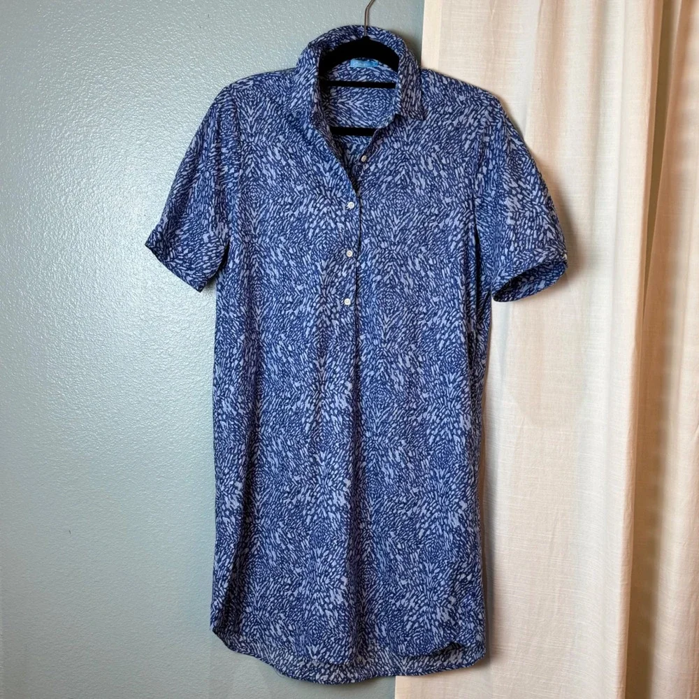 J.McLaughlin‎ Shirt Dress Womens M Blue White Excellent Cotton Stretch Abstract
